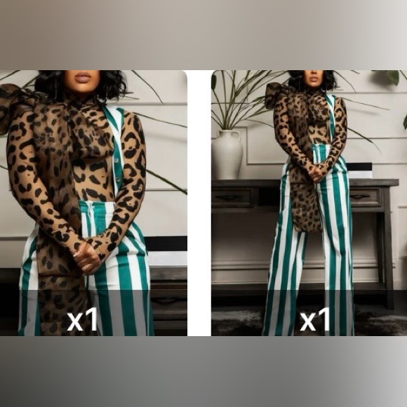 Stylewe Leopard Print And Teal Striped Jumpsuit